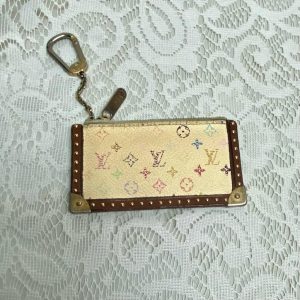 Louis Vuitton, White- Multi Color Mono Coin-Key Case 4.25in x 3.5in(CA1013)