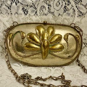 Antique-Art Deco Hammered Silver-Gold Purse- Crossbody Bag 9in x 5.5in x 2in