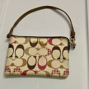 Coach Multi-color Signature Coated Canvas Wristlet