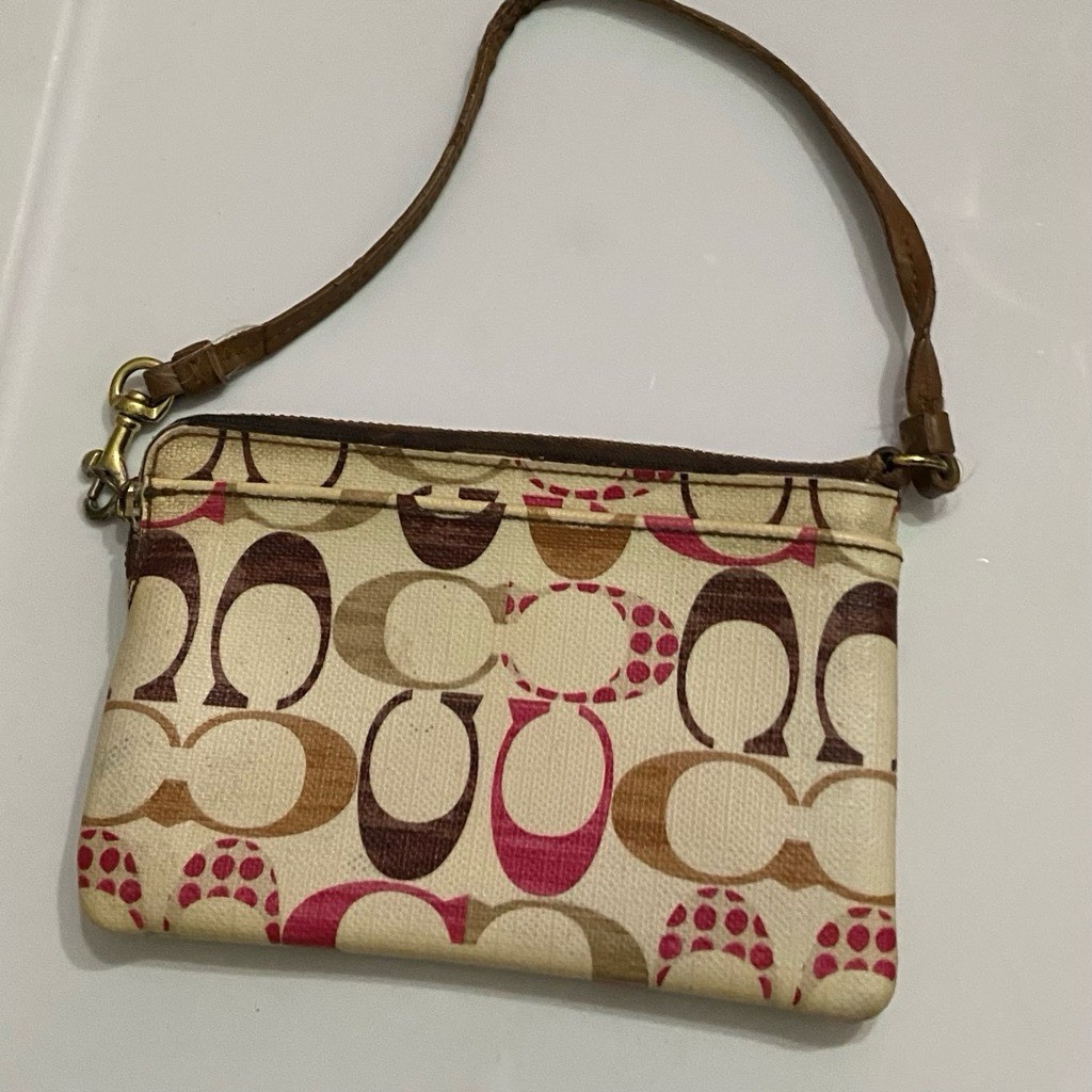Coach Multi-color Signature Coated Canvas Wristlet