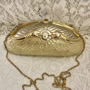 Vintage, Oblong Reptile Snake Gold Metal Purse- Crossbody 9in x 4in x 2in