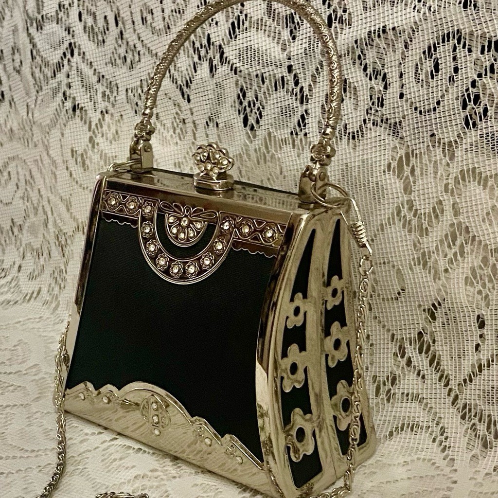 Vintage, Boxy Silver Satchel-Crossbody 5.5in x 4.5in x 2.5in