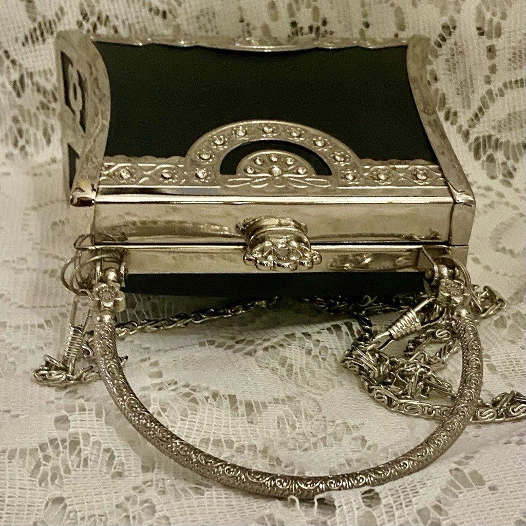 Vintage, Boxy Silver Satchel-Crossbody 5.5in x 4.5in x 2.5in