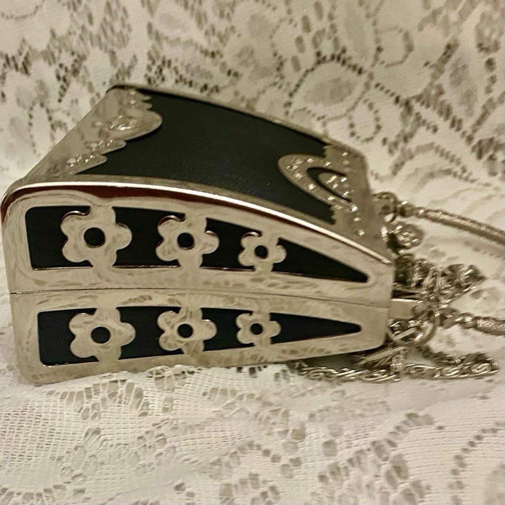 Vintage, Boxy Silver Satchel-Crossbody 5.5in x 4.5in x 2.5in
