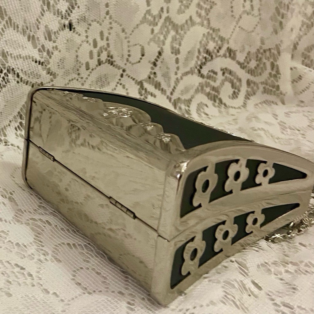 Vintage, Boxy Silver Satchel-Crossbody 5.5in x 4.5in x 2.5in