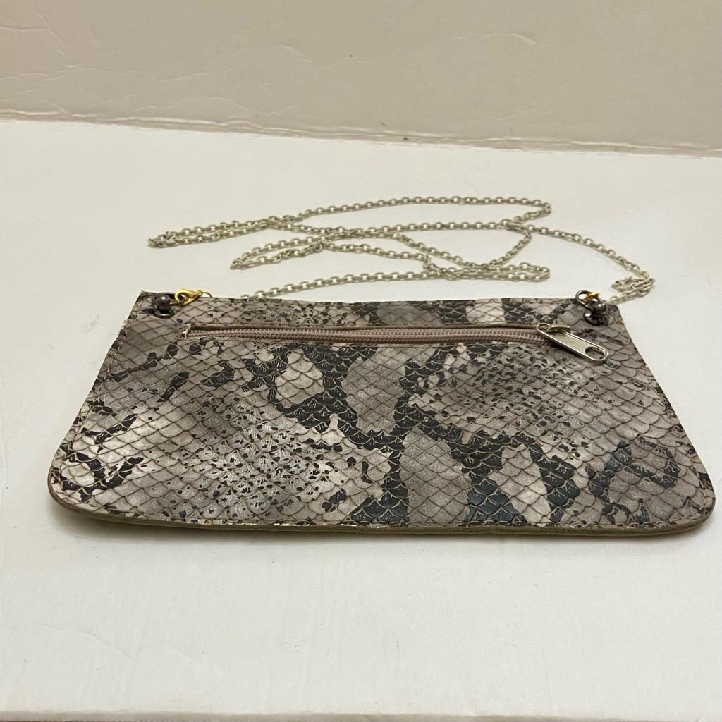 Vintage Black, Gray and Gray Faux Snakeskin Leather Crossbody Bag 8in x 5in