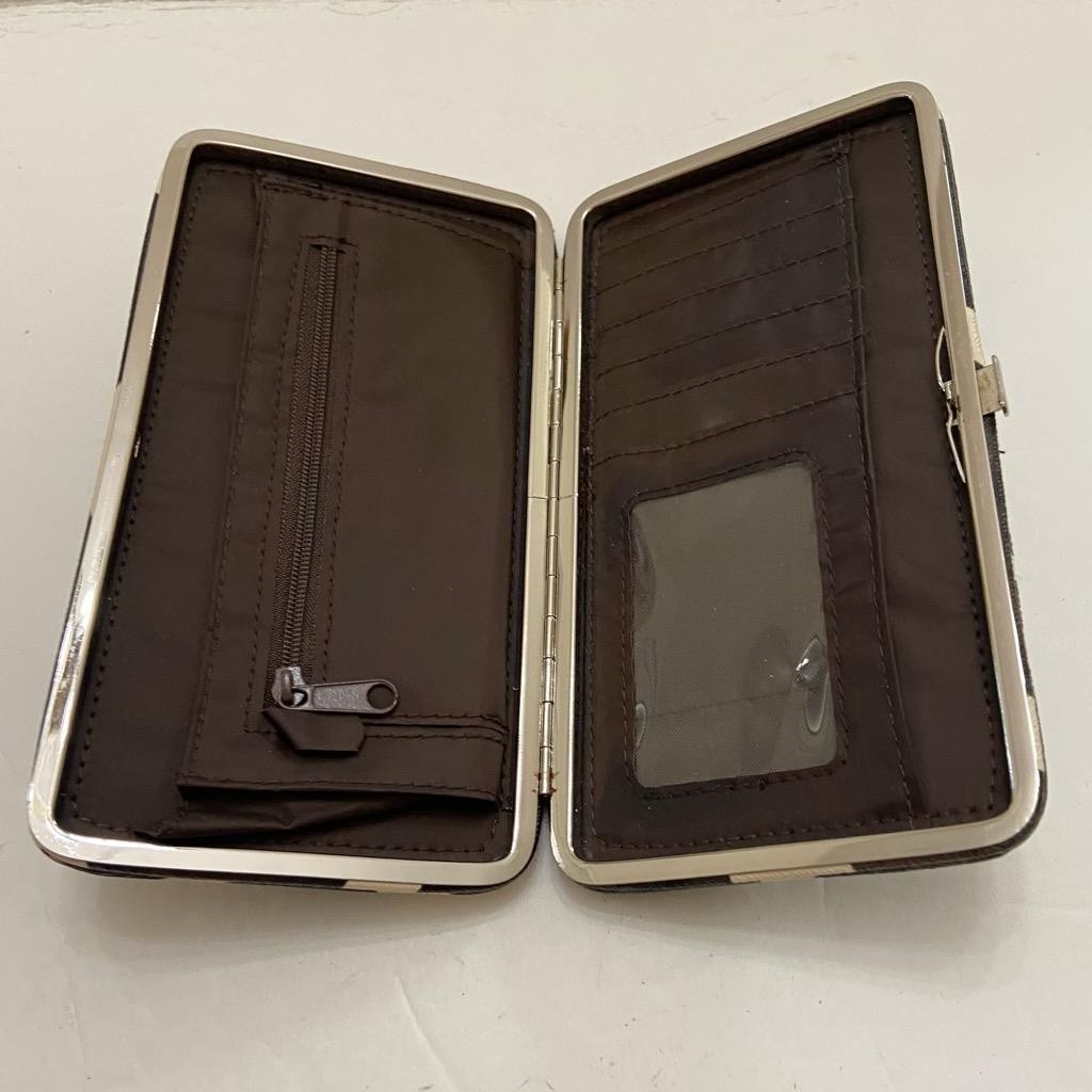 Vintage, Boxy, Silver Brown-Beige Long Wallet. 7.5in x 4in