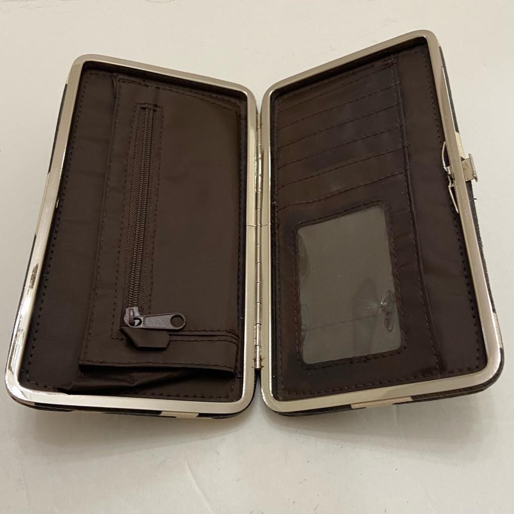Vintage, Boxy, Silver Brown-Beige Long Wallet. 7.5in x 4in