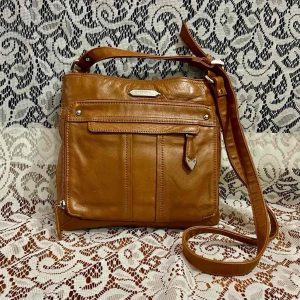 Perlina NY Genuine Brown Leather Shoulder Bag. 10in x 19in