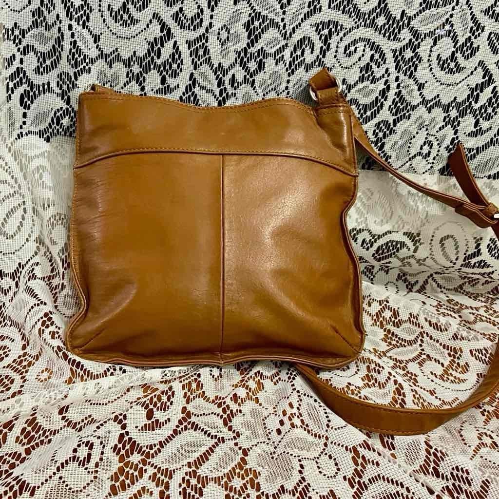 Perlina NY Genuine Brown Leather Shoulder Bag. 10in x 19in