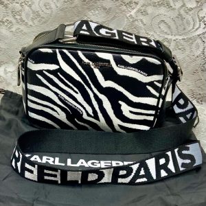 Karl Lagerfeld Black White Zebra Adjustable Shoulder-Crossbody Bag 9inx6inx3in