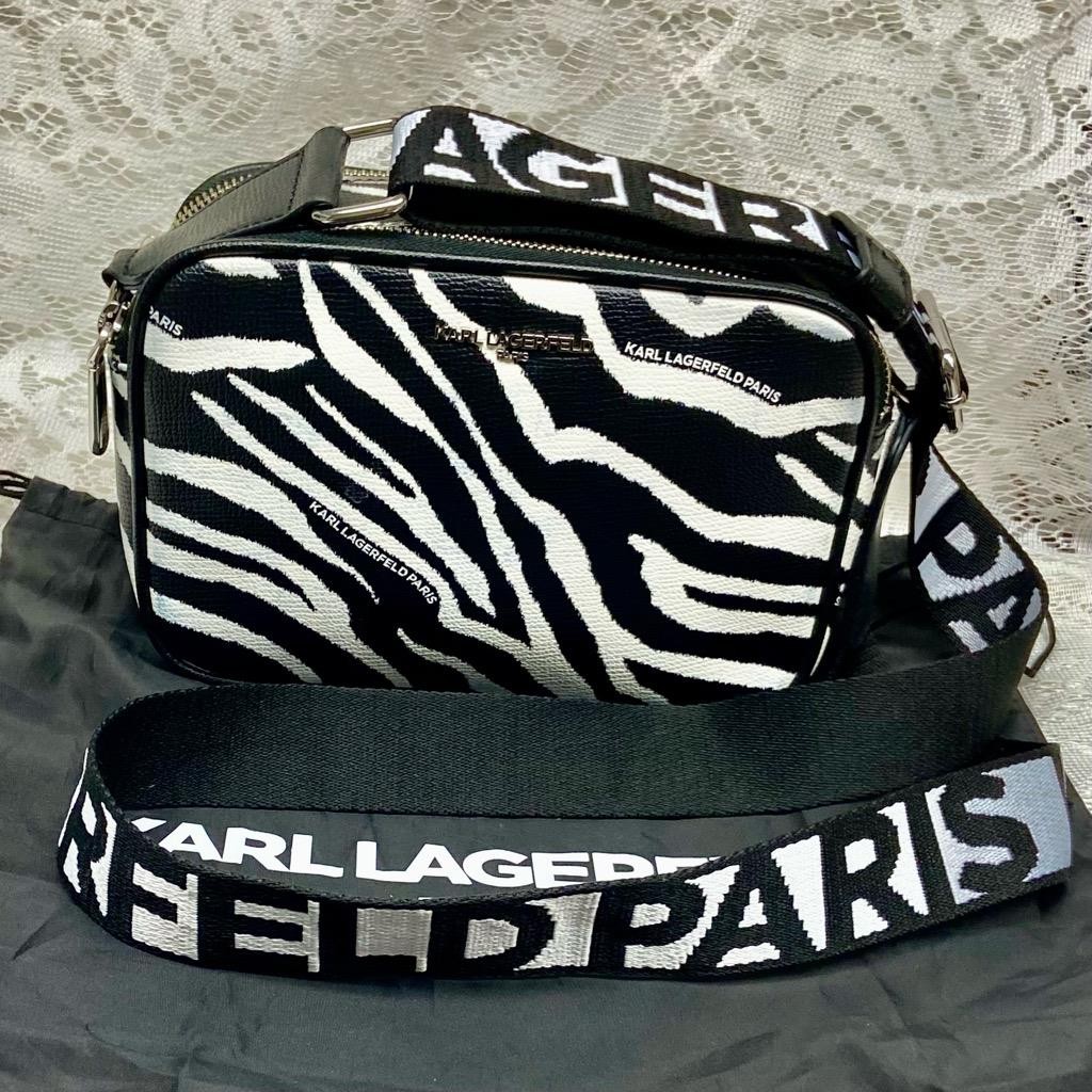 Karl Lagerfeld Black White Zebra Adjustable Shoulder-Crossbody Bag 9inx6inx3in