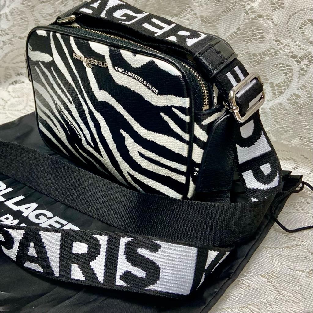 Karl Lagerfeld Black White Zebra Adjustable Shoulder-Crossbody Bag 9inx6inx3in