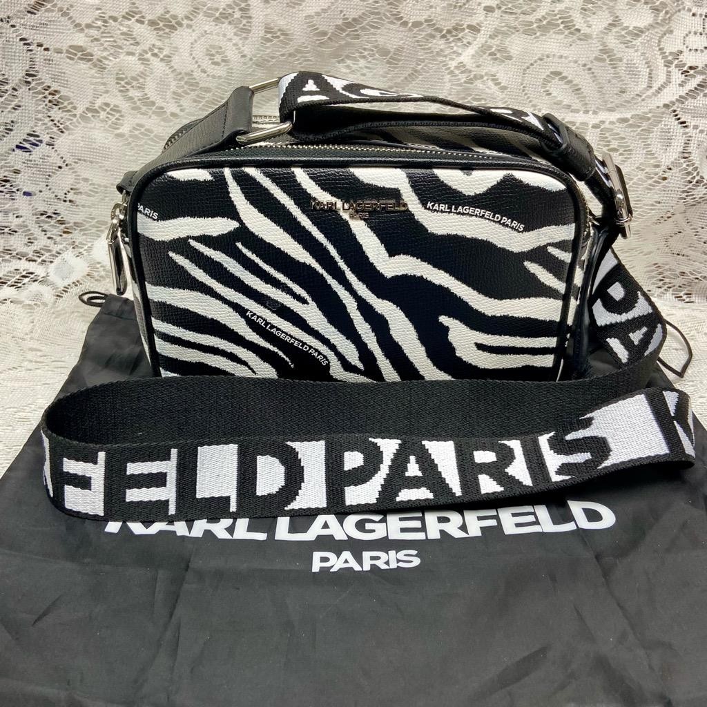 Karl Lagerfeld Black White Zebra Adjustable Shoulder-Crossbody Bag 9inx6inx3in