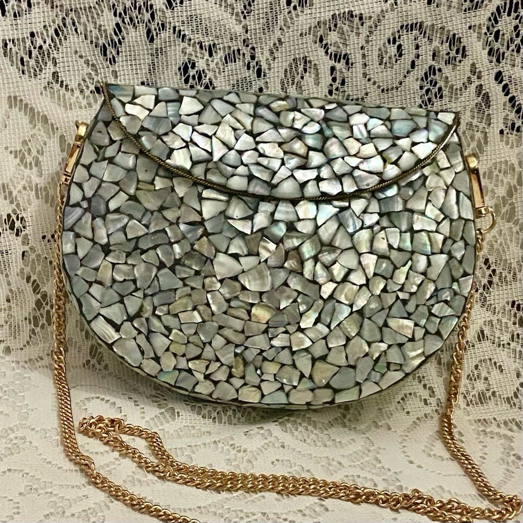 Abalone Tiles Mosaic Rounded Clutch- Purse Crossbody 7.5in x 5.5in x 2in
