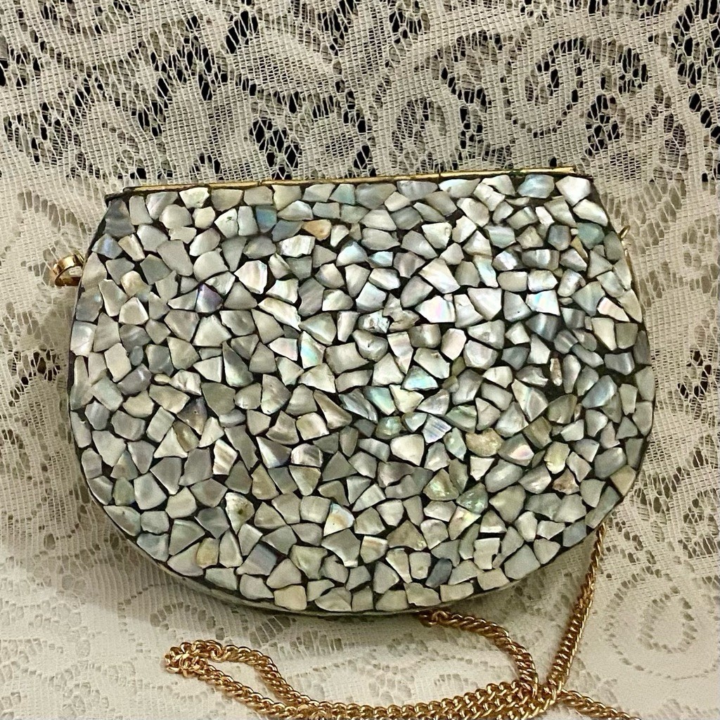 Abalone Tiles Mosaic Rounded Clutch- Purse Crossbody 7.5in x 5.5in x 2in