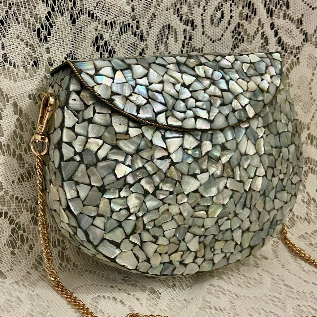 Abalone Tiles Mosaic Rounded Clutch- Purse Crossbody 7.5in x 5.5in x 2in
