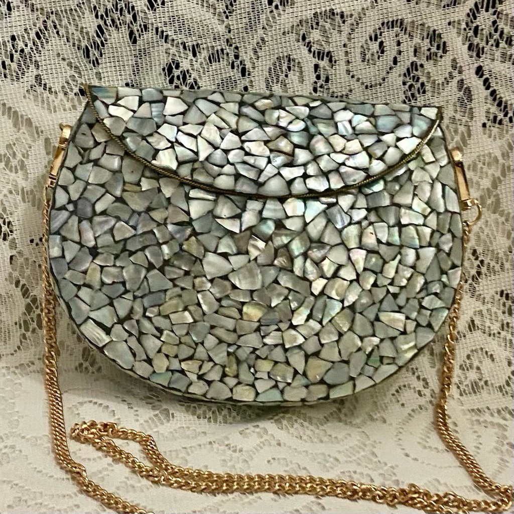 Abalone Tiles Mosaic Rounded Clutch- Purse Crossbody 7.5in x 5.5in x 2in