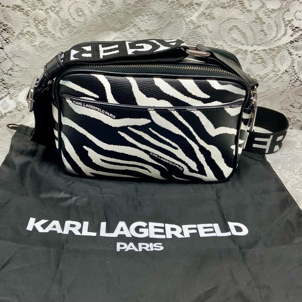 Karl Lagerfeld Black White Zebra Adjustable Shoulder-Crossbody Bag 9inx6inx3in