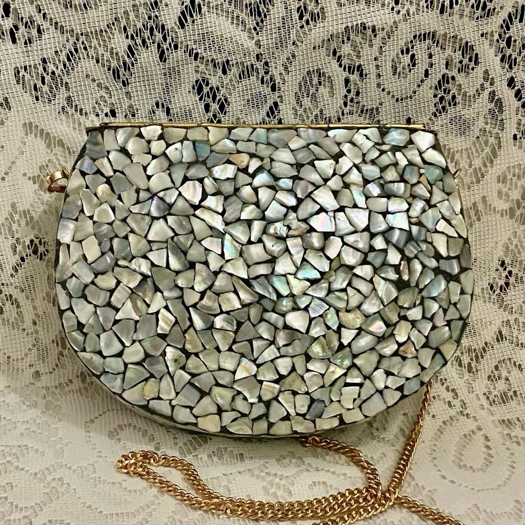 Abalone Tiles Mosaic Rounded Clutch- Purse Crossbody 7.5in x 5.5in x 2in