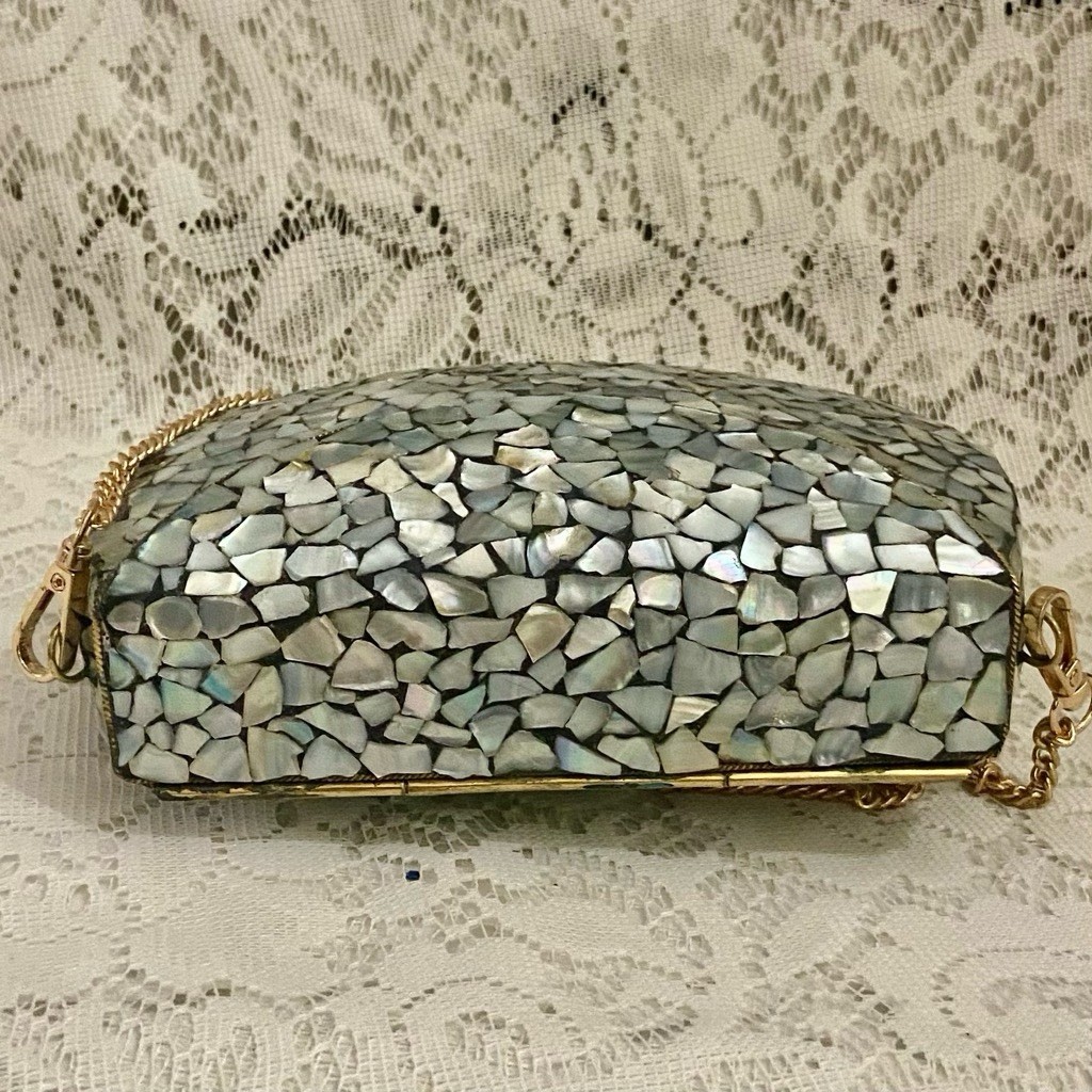 Abalone Tiles Mosaic Rounded Clutch- Purse Crossbody 7.5in x 5.5in x 2in