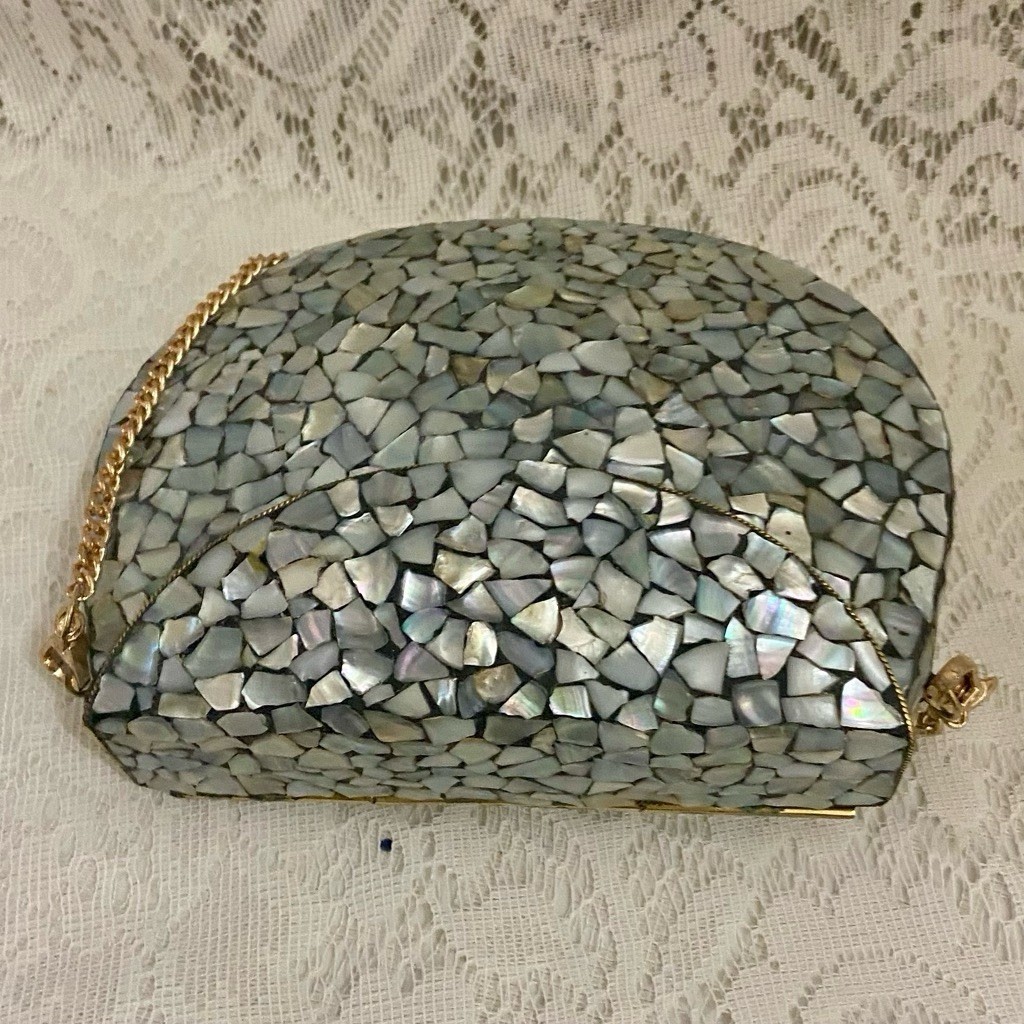 Abalone Tiles Mosaic Rounded Clutch- Purse Crossbody 7.5in x 5.5in x 2in