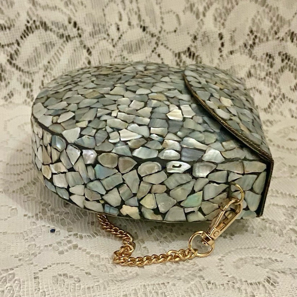Abalone Tiles Mosaic Rounded Clutch- Purse Crossbody 7.5in x 5.5in x 2in