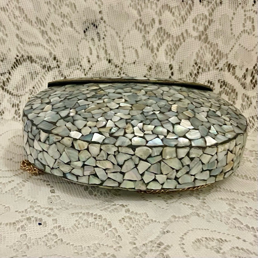 Abalone Tiles Mosaic Rounded Clutch- Purse Crossbody 7.5in x 5.5in x 2in