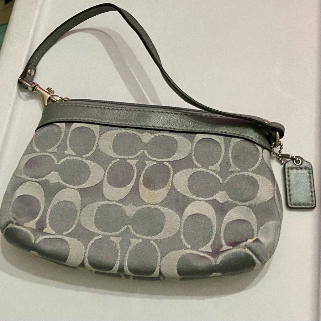 Coach Signature Gray Jacquard Wristlet