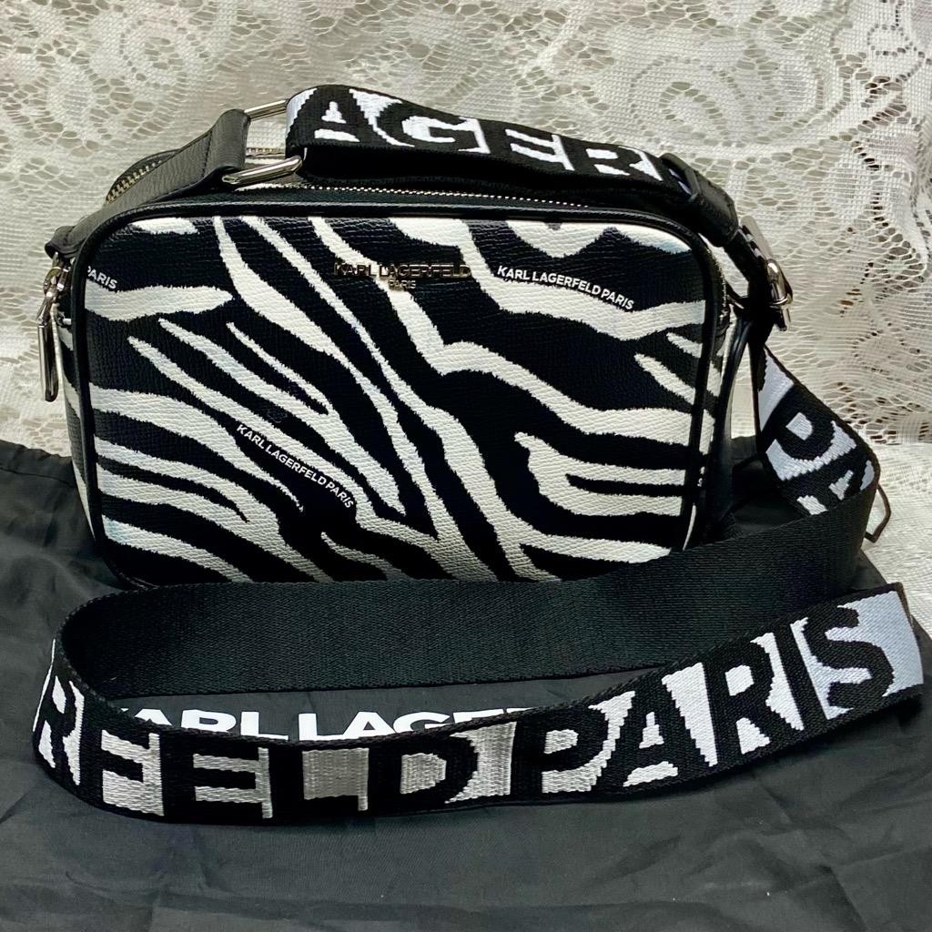 Karl Lagerfeld Black White Zebra Adjustable Shoulder-Crossbody Bag 9inx6inx3in