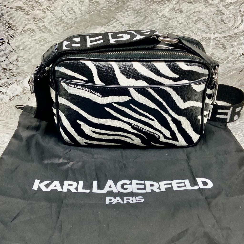 Karl Lagerfeld Black White Zebra Adjustable Shoulder-Crossbody Bag 9inx6inx3in