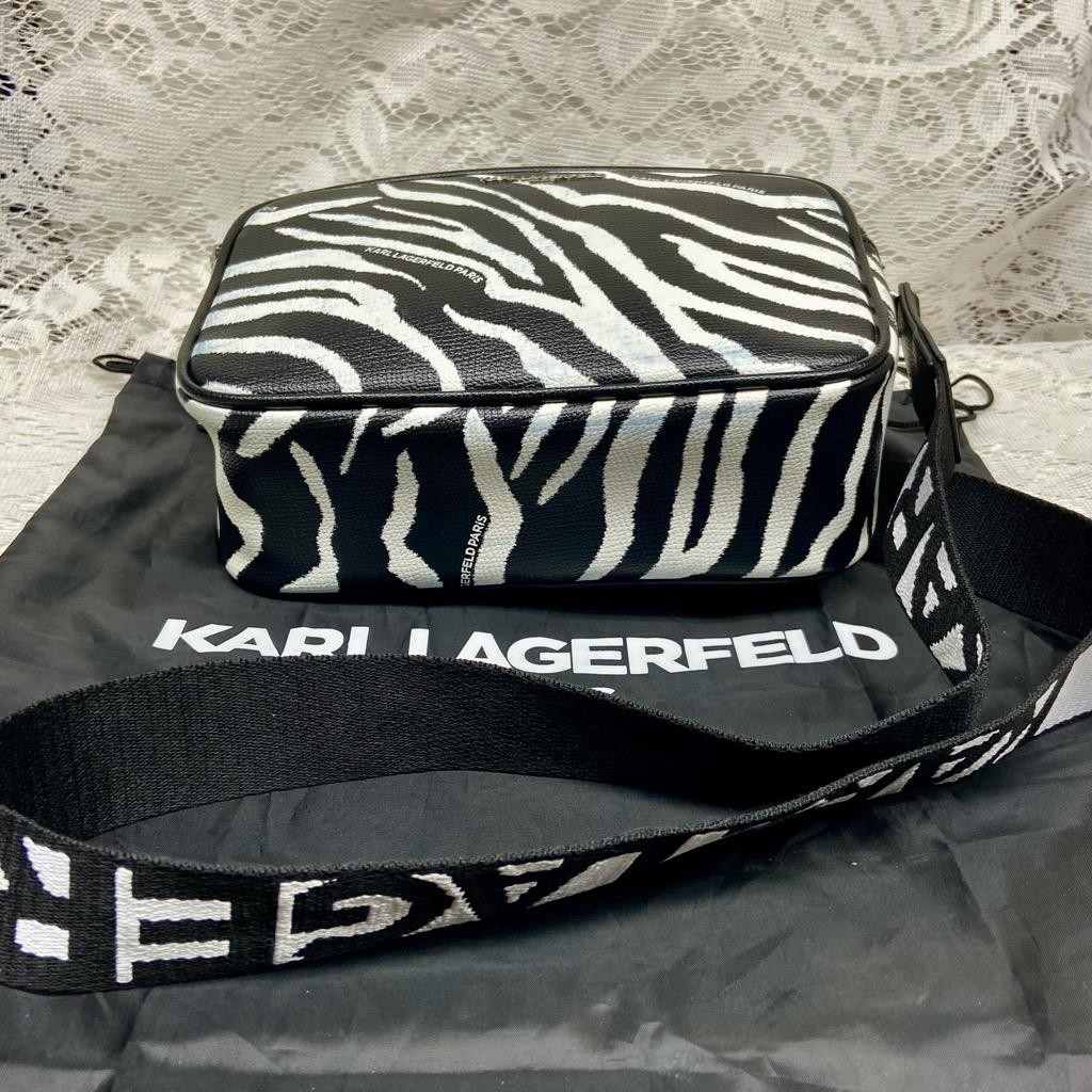Karl Lagerfeld Black White Zebra Adjustable Shoulder-Crossbody Bag 9inx6inx3in