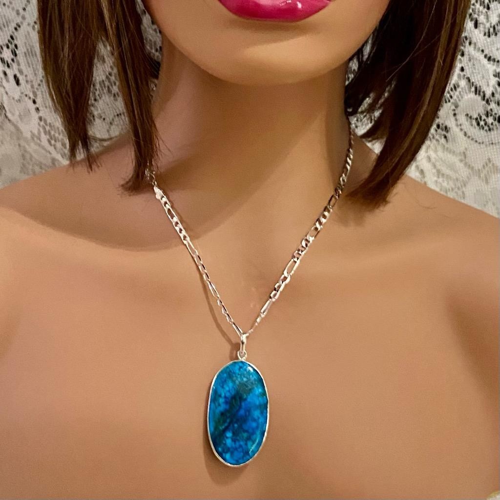 Vintage Turquoise 3-pc Necklace and Earrings Set with 18in Silver Chain Necklace