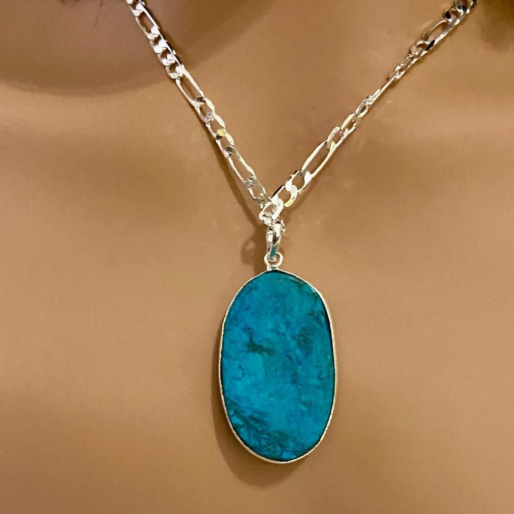 Vintage Turquoise 3-pc Necklace and Earrings Set with 18in Silver Chain Necklace