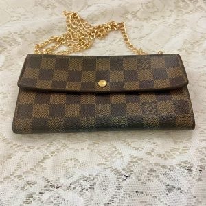 Authentic, Louis Vuitton, Damier Ebene, Bi-fold Long Wallet Crossbody 7.5in x 4.
