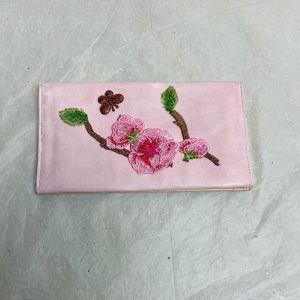 Vintage Pink Leather- Floral Long Wallet 7.5in x 4in