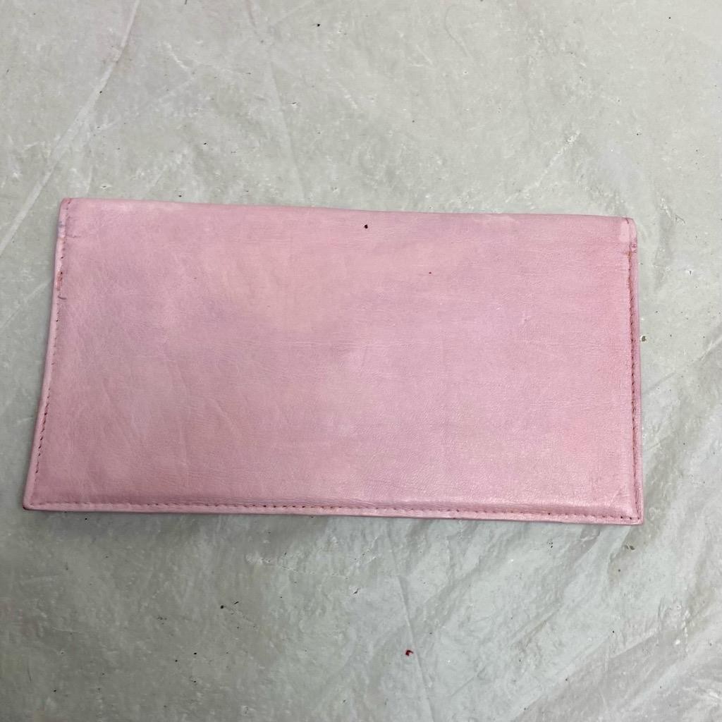 Vintage Pink Leather- Floral Long Wallet 7.5in x 4in