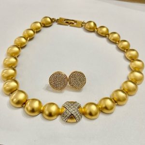 Vintage Givenchy Paris, New York 16inch Gold Tone Chunky Balls/ Crystal Necklace