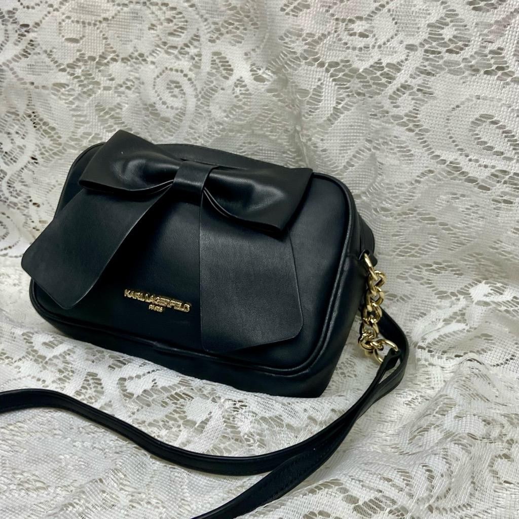 Karl Lagerfeld Black Bow Crossbody Bag 8in x 5in x 1.5in