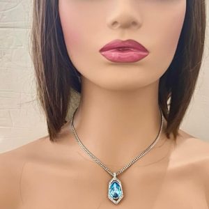 Vintage Givenchy Blue Crystals and Silver 18-inch Pendant Necklace