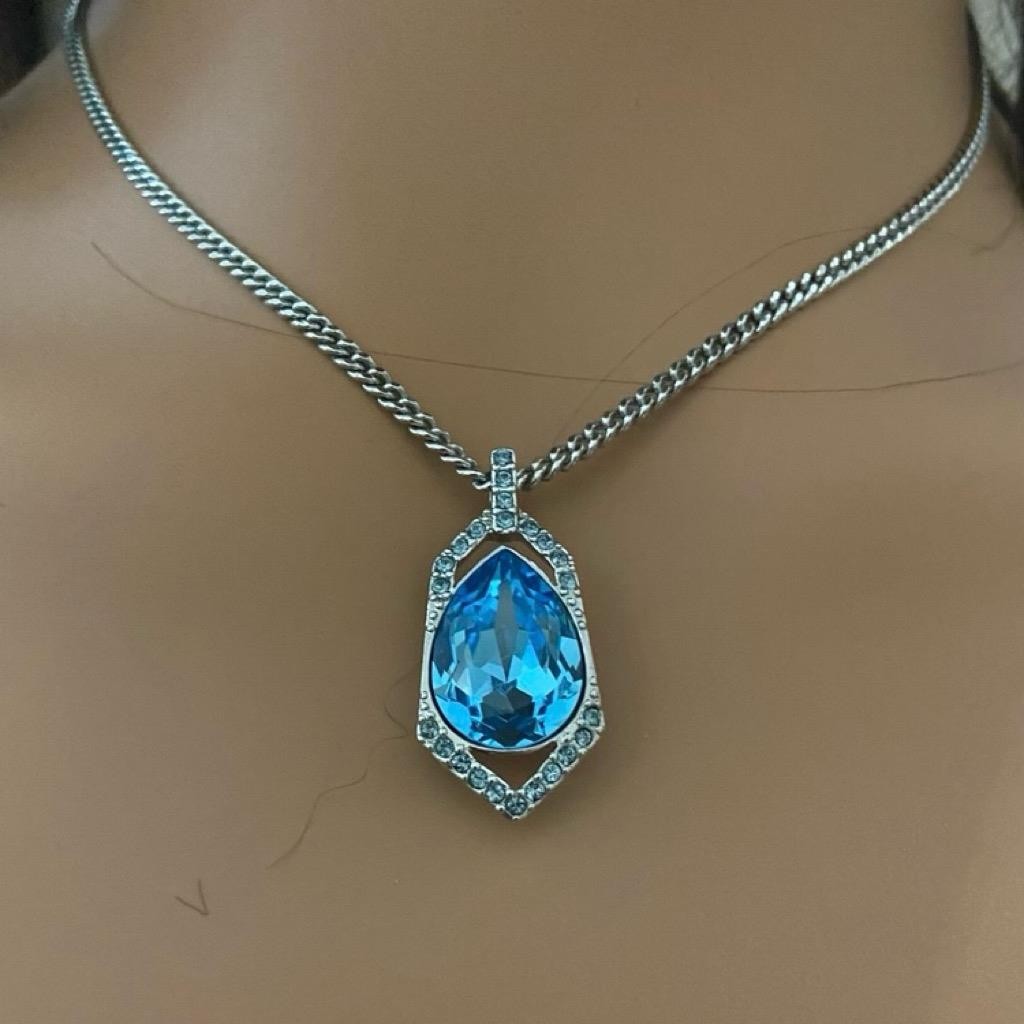 Vintage Givenchy Blue Crystals and Silver 18-inch Pendant Necklace