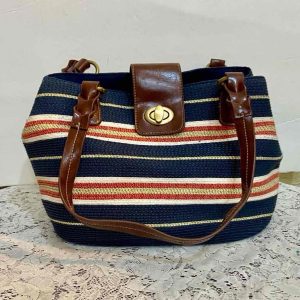 Red, White band Blue Handbag