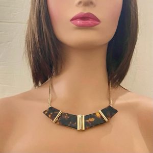 Vintage, Givenchy Gold Tone -Tortoise 20-inch Necklace and Earrings