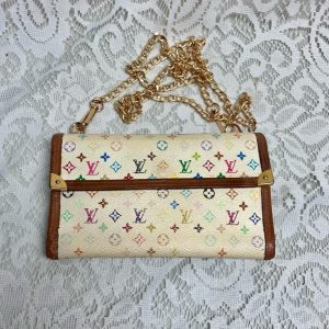 Auhtentic Louis Vuitton White Mono Tri-fold Wallet-Crossbody 7.5in x 4.5in
