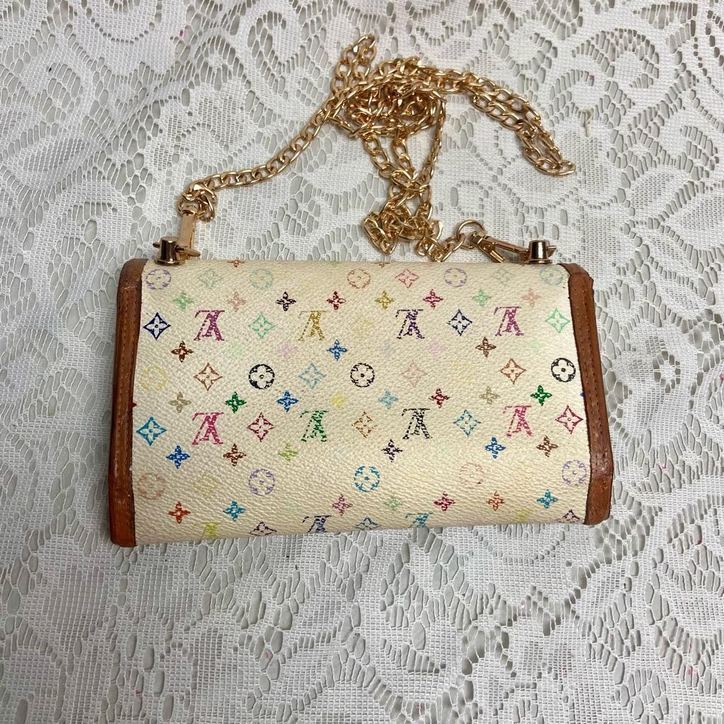 Auhtentic Louis Vuitton White Mono Tri-fold Wallet-Crossbody 7.5in x 4.5in