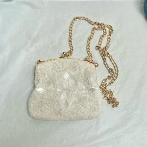 Vintage, White Beaded Shoulder Evening Bag 6in x 6in
