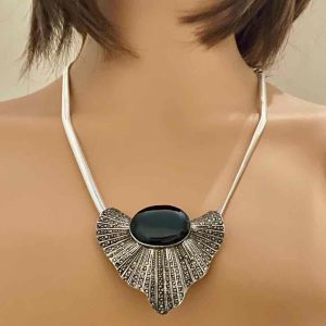 Antique Art Deco-Sterling- Marcasite Shell Shaped Brooch-Pendant Necklace