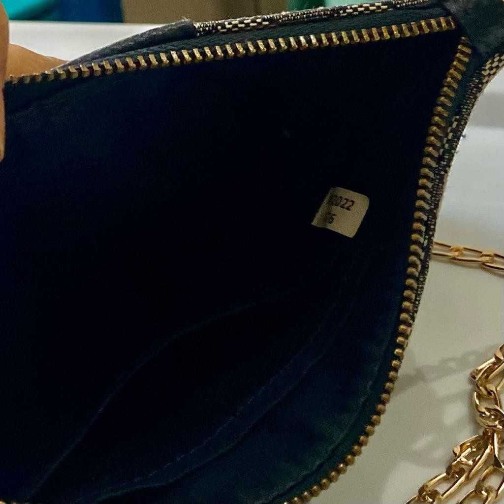 Coach Signature Khaki Jacquard with Blue Leather Stripe Wristlet-Crossbody