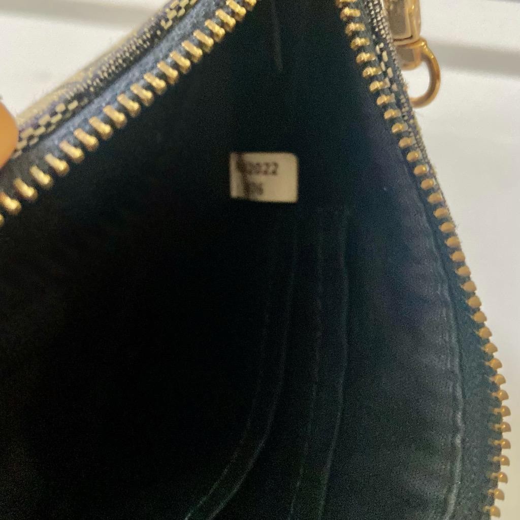 Coach Signature Khaki Jacquard with Blue Leather Stripe Wristlet-Crossbody