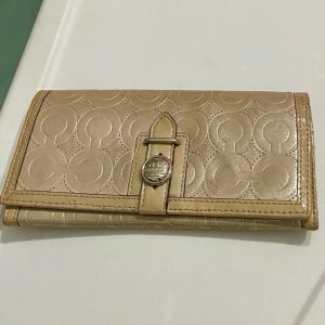 Coach Op Art Signature Platinum Leather Long Wallet 8in x 4in